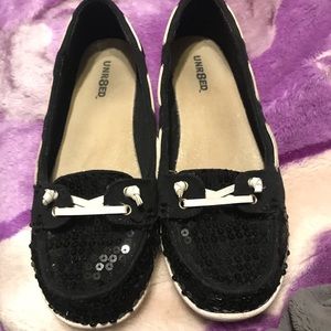 Unr8ted black sequin boat shoes